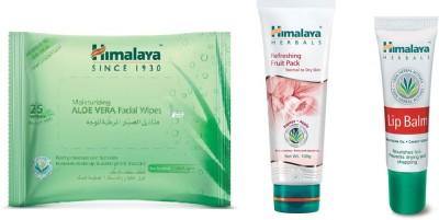 

Himalaya Aloe Vera Facial Wipes, Refreshing Fruit Pack, Lip Balm(Set of 3)