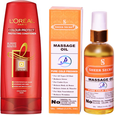 

L'Oreal COLOUR PROTECT CONDITIONER 175 ML with SHEER SECRET COLD PRESSED MASSAGE OIL 100ML(Set of 2)