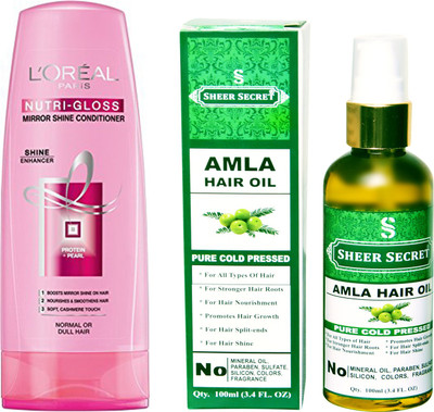 

L'Oreal NUTRI GLOSS CONDITIONER 175 ML with SHEER SECRET COLD PRESSED AMLA OIL 100ML(Set of 2)