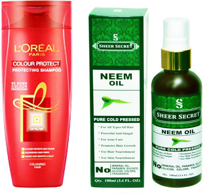 

L'Oreal COLOUR PROTECT SHAMPOO 175ML with SHEER SECRET COLD PRESSED NEEM OIL 100ML(Set of 2)