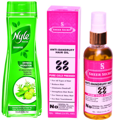 

NYLE 180 ML DRYNESS HYDRATION SHAMPOO with SHEER SECRET COLD PRESSED ANTI DANDRUFF OIL 100ML(Set of 2)