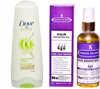 

Dove 180 ML ENVIRONMENTAL DEFENCE CONDITIONER with SHEER SECRET COLD PRESSED HAIR BOOSTER OIL 100ML(Set of 2)