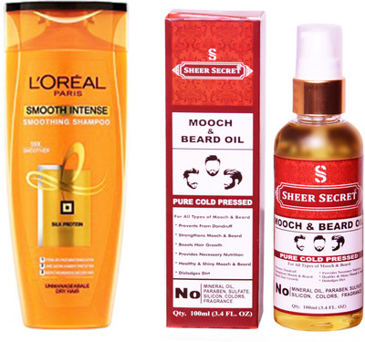 

L'Oreal SMOOTH INTENSE SHAMPOO 175ML with SHEER SECRET COLD PRESSED MOOCH AND BEARD OIL 100ML(Set of 2)