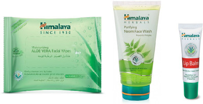 

Himalaya Aloe Vera Facial Wipes, Purifying Neem Face Wash, Lip Balm(Set of 3)