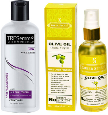 

TRESemme 190 ML HAIR FALL DEFENCE CONDITIONER with SHEER SECRET COLD PRESSED OLIVE OIL 100ML(Set of 2)