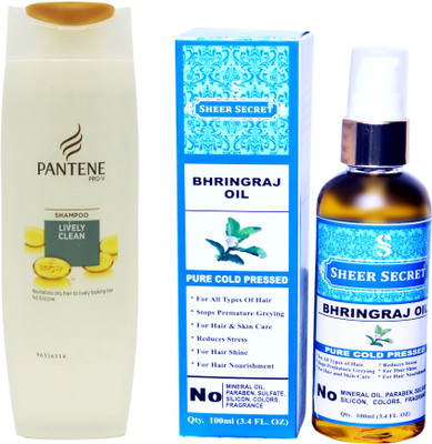 

PANTENE 180 ML LIVELY CLEAN SHAMPOO with SHEER SECRET COLD PRESSED BHRINGRAJ OIL 100ML(Set of 2)