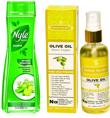 

NYLE 180 ML DRYNESS HYDRATION SHAMPOO with SHEER SECRET COLD PRESSED OLIVE OIL 100ML(Set of 2)