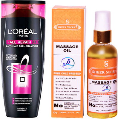 

L'Oreal FALL RESIST 3X SHAMPOO 175ML with SHEER SECRET COLD PRESSED MASSAGE OIL 100ML(Set of 2)