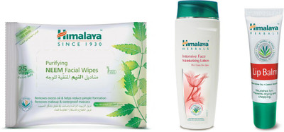 

Himalaya Purifying Neem Facial Wipes, Intensive Face Moisturizing Lotion, Lip Balm(Set of 3)