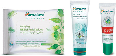 

Himalaya Purifying Neem Facial Wipes, Oil Clear Lemon Face Wash, Lip Balm(Set of 3)