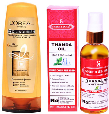 

L'Oreal 6 OIL NOURISH CONDITIONER 175 ML with SHEER SECRET COLD PRESSED THANDA OIL 100ML(Set of 2)