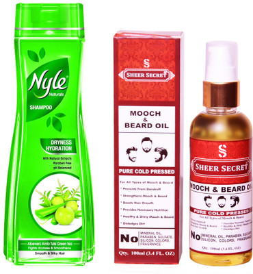

NYLE 400 ML DRYNESS HYDRATION SHAMPOO with SHEER SECRET COLD PRESSED MOOCH AND BEARD OIL 100ML(Set of 2)