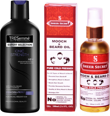 

TRESemme 190 ML IONIC STRENGTH SHAMPOO with SHEER SECRET COLD PRESSED MOOCH AND BEARD OIL 100ML(Set of 2)