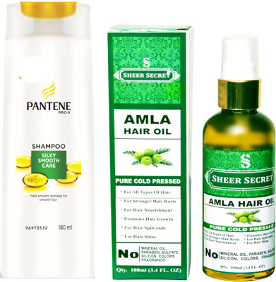 

PANTENE 180 ML SILKY SMOOTH CARE SHAMPOO with SHEER SECRET COLD PRESSED AMLA OIL 100ML(Set of 2)