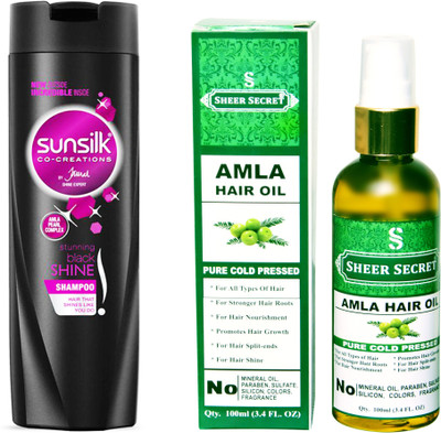 

SUNSILK 180 ML STUNNING BLACK SHINE SHAMPOO with SHEER SECRET COLD PRESSED AMLA OIL 100ML(Set of 2)