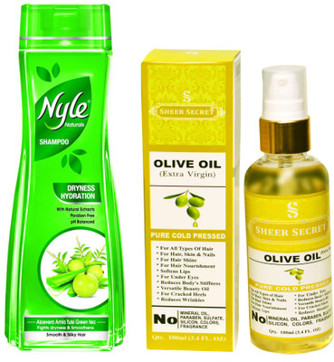 

NYLE 400 ML DRYNESS HYDRATION SHAMPOO with SHEER SECRET COLD PRESSED OLIVE OIL 100ML(Set of 2)