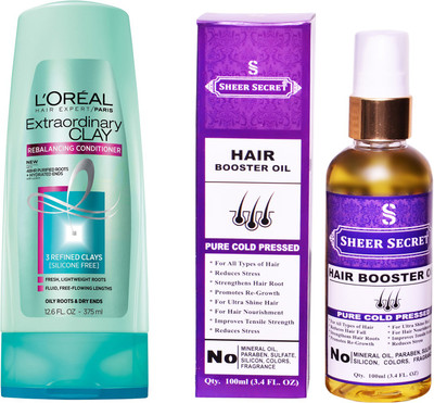 

L'Oreal EXTRA ORDINARY CLAY CONDITIONER 175 ML with SHEER SECRET COLD PRESSED HAIR BOOSTER OIL 100ML(Set of 2)