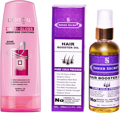 

L'Oreal NUTRI GLOSS CONDITIONER 175 ML with SHEER SECRET COLD PRESSED HAIR BOOSTER OIL 100ML(Set of 2)