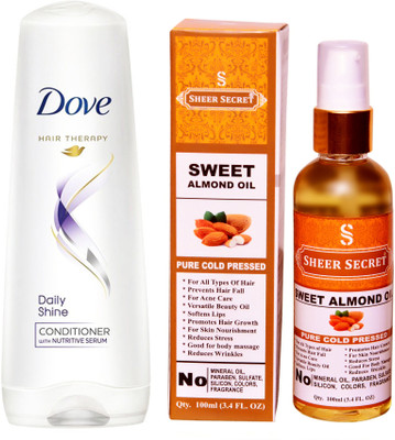 

Dove 180 ML DAILY SHINE CONDITIONER with SHEER SECRET COLD PRESSED SWEET ALMOND OIL 100ML(Set of 2)