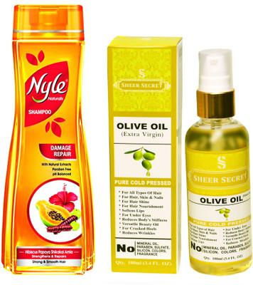 

NYLE 400 ML DAMAGE REPAIR SHAMPOO with SHEER SECRET COLD PRESSED OLIVE OIL 100ML(Set of 2)