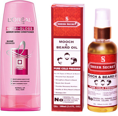 

L'Oreal NUTRI GLOSS CONDITIONER 175 ML with SHEER SECRET COLD PRESSED MOOCH AND BEARD OIL 100ML(Set of 2)