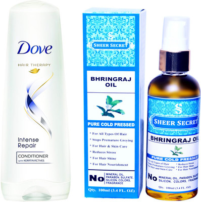 

Dove 170 ML INTENSE REPAIR CONDITIONER with SHEER SECRET COLD PRESSED BHRINGRAJ OIL 100ML(Set of 2)