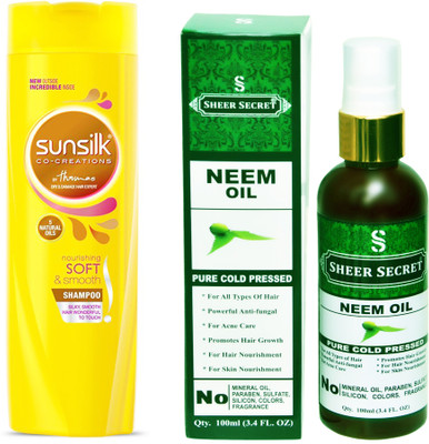 

SUNSILK 180 ML NOURISHING SOFT AND SMOOTH SHAMPOO with SHEER SECRET COLD PRESSED NEEM OIL 100ML(Set of 2)