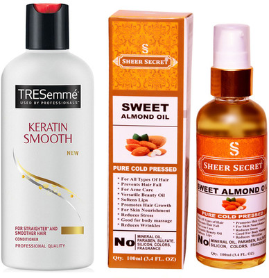 

TRESemme 190 ML KERATIN SMOOTH CONDITIONER with SHEER SECRET COLD PRESSED SWEET ALMOND OIL 100ML(Set of 2)