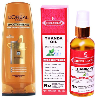 

L'Oreal SMOOTH INTENSE CONDITIONER 175 ML with SHEER SECRET COLD PRESSED THANDA OIL 100ML(Set of 2)