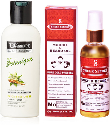 

TRESemme 190 ML BOTANIQUE CONDITIONER with SHEER SECRET COLD PRESSED MOOCH AND BEARD OIL 100ML(Set of 2)