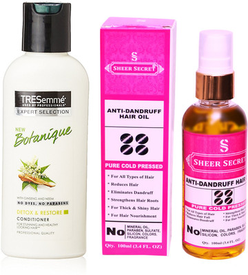 

TRESemme 190 ML BOTANIQUE CONDITIONER with SHEER SECRET COLD PRESSED ANTI DANDRUFF OIL 100ML(Set of 2)