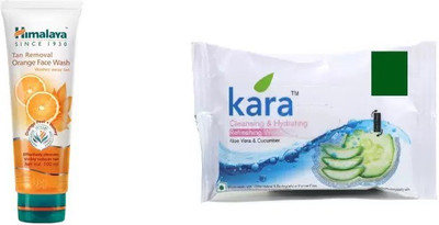 

Himalaya tan removal orange face wash, kara cleansing and hydrating refreshing wipes(Set of 2)