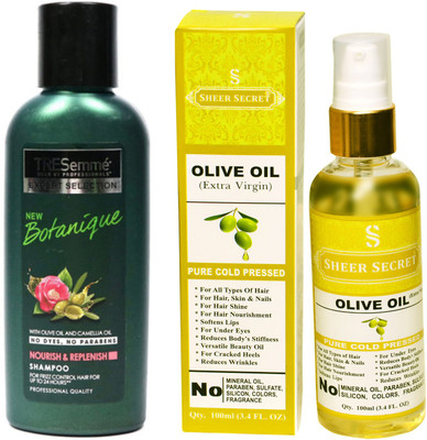 

TRESemme 190 ML BOTANIQUE SHAMPOO with SHEER SECRET COLD PRESSED OLIVE OIL 100ML(Set of 2)