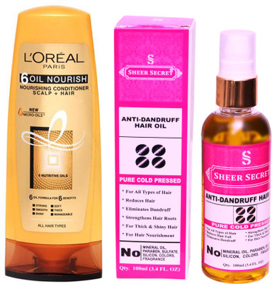

L'Oreal 6 OIL NOURISH CONDITIONER 175 ML with SHEER SECRET COLD PRESSED ANTI DANDRUFF OIL 100 ML(Set of 2)