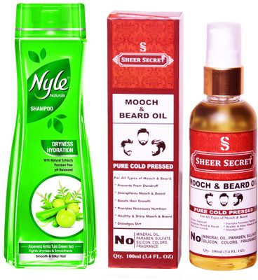 

NYLE 180 ML DRYNESS HYDRATION SHAMPOO with SHEER SECRET COLD PRESSED MOOCH AND BEARD OIL 100ML(Set of 2)