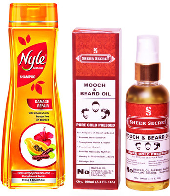 

NYLE 400 ML DAMAGE REPAIR SHAMPOO with SHEER SECRET COLD PRESSED MOOCH AND BEARD OIL 100ML(Set of 2)