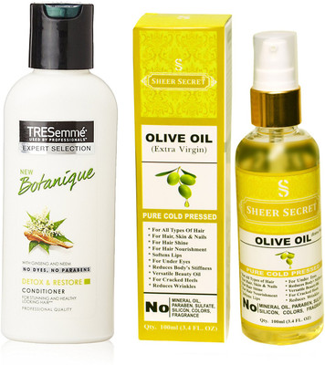 

TRESemme 190 ML BOTANIQUE CONDITIONER with SHEER SECRET COLD PRESSED OLIVE OIL 100ML(Set of 2)