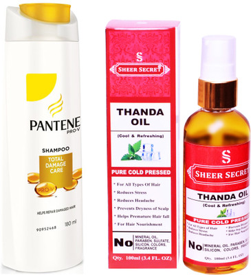

PANTENE 180 ML TOTAL DAMAGE CARE SHAMPOO with SHEER SECRET COLD PRESSED THANDA OIL 100ML(Set of 2)