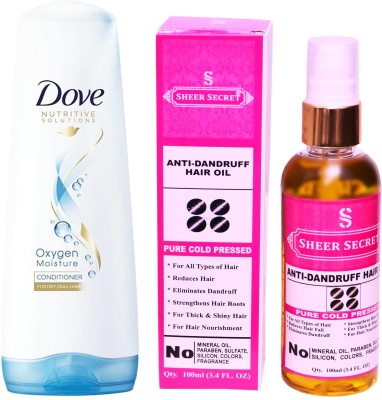 

Dove 180 ML OXYGEN MOISTURE CONDITIONER with SHEER SECRET COLD PRESSED ANTI DANDRUFF OIL 100ML(Set of 2)