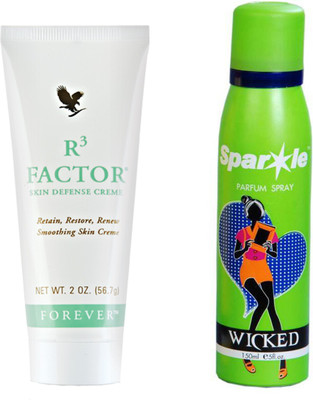 

Forever R3 Factor Skin Defense Creme 56.7 g (069) With one sparkle perfume spray 150 ml(Set of 2)