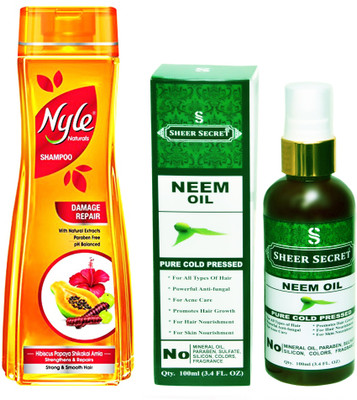 

NYLE 400 ML DAMAGE REPAIR SHAMPOO with SHEER SECRET COLD PRESSED NEEM OIL 100ML(Set of 2)