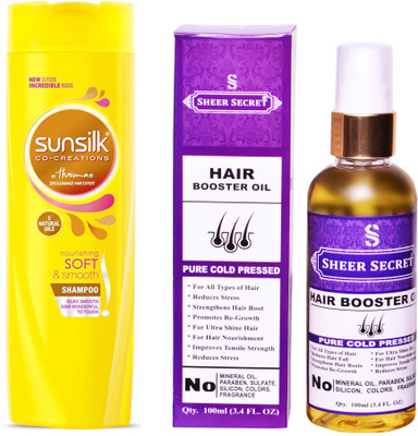 

SUNSILK 180 ML NOURISHING SOFT AND SMOOTH SHAMPOO with SHEER SECRET COLD PRESSED HAIR BOOSTER OIL 100ML(Set of 2)