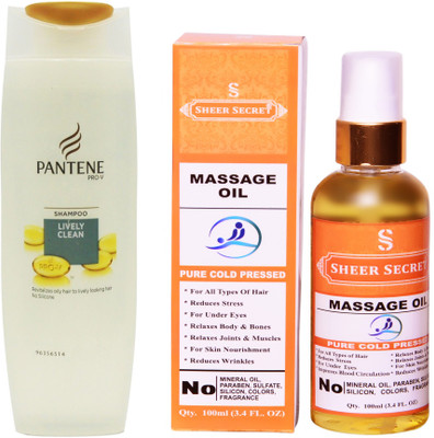 

PANTENE 180 ML LIVELY CLEAN SHAMPOO with SHEER SECRET COLD PRESSED MASSAGE OIL 100ML(Set of 2)