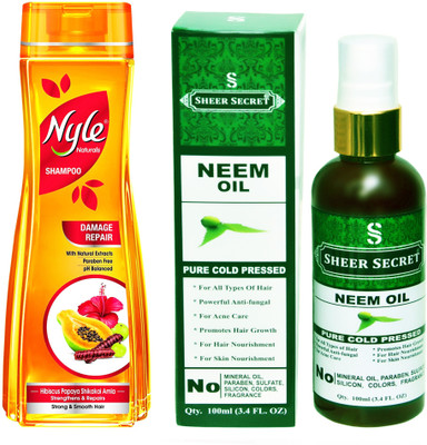 NYLE 180 ML DAMAGE REPAIR SHAMPOO with SHEER SECRET COLD PRESSED NEEM OIL 100ML(Set of 2)