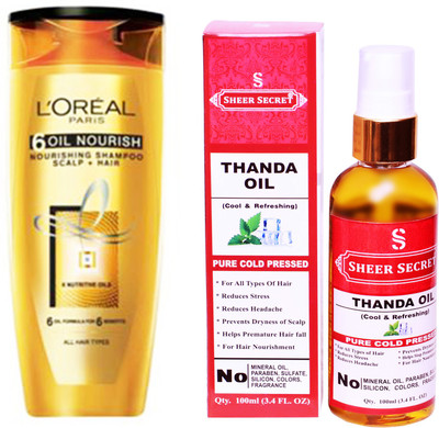 

L'Oreal 6 OIL NOURISH SHAMPOO 175ML with SHEER SECRET COLD PRESSED THANDA OIL 100ML(Set of 2)
