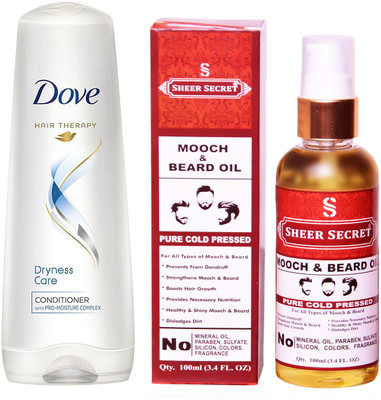 

Dove 180 ML DRYNESS CARE CONDITIONER with SHEER SECRET COLD PRESSED MOOCH AND BEARD OIL 100ML(Set of 2)