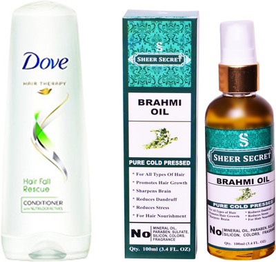 

Dove 180 ML HAIRFALL RESCUE CONDITIONER with SHEER SECRET COLD PRESSED BRAHMI OIL 100ML(Set of 2)