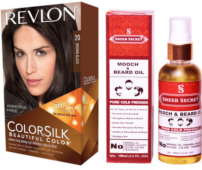 

Revlon BROWN BLACK 20 with SHEER SECRET COLD PRESSED MOOCH AND BEARD OIL 100ML(Set of 2)