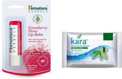 

Himalaya Strawberry Shine Lip Balm, kara skin care wipes(Set of 2)
