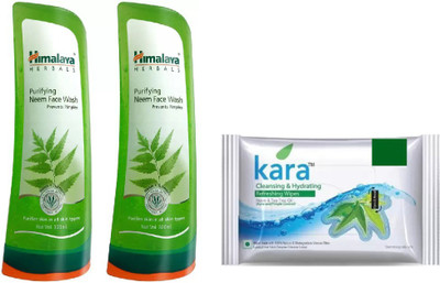 

Himalaya Purifying Neem Face Wash, kara skin care wipes(Set of 3)